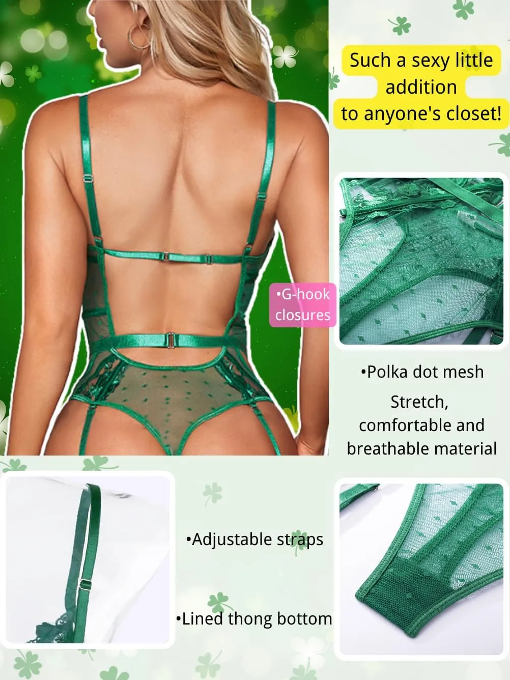 Kaei&Shi Floral Embroidered, Underwire, Removable Garter, Thigh Straps, Backless Bodysuit