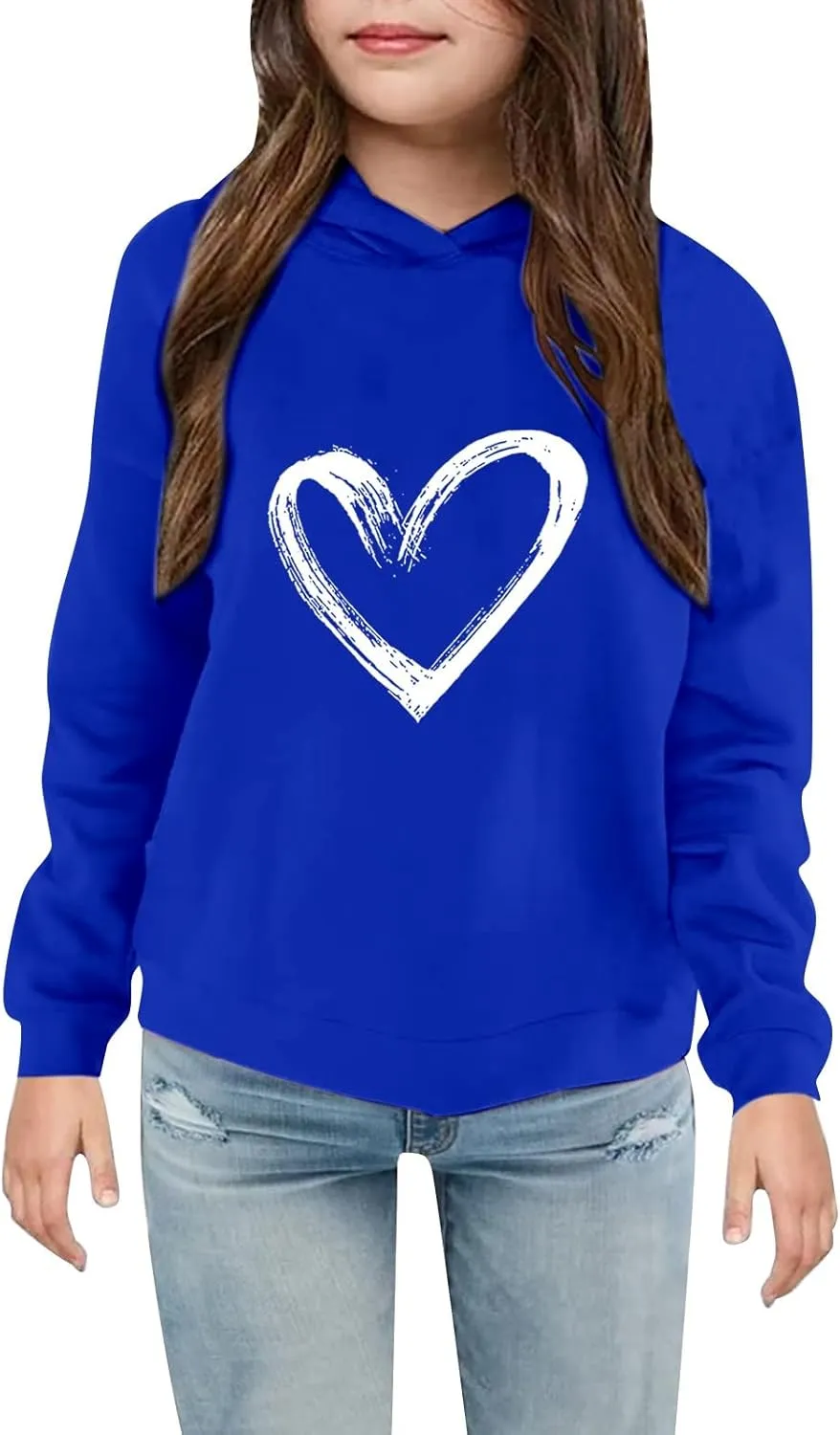 Kids Girl Heart Graphic Print Long Sleeve Hooded Sweatshirt Pullover Tops Y2K Hoodies Teen Fall Winter Clothes