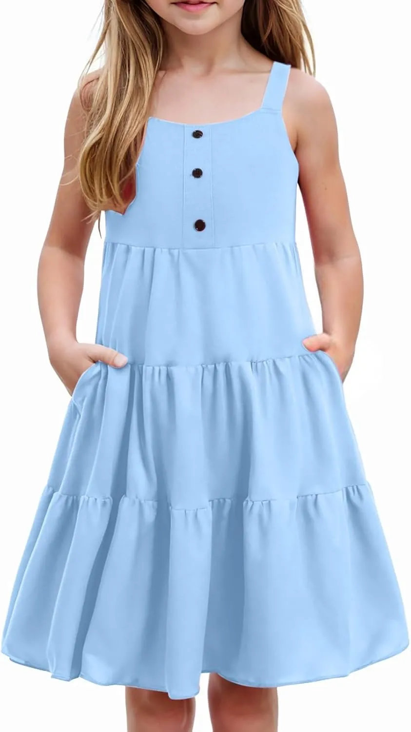 Kids Girls Toddler Girl Summer Dresses Casual Sleeveless Button Down Swing Flowy Tiered Midi undress