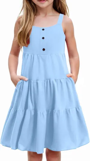 Kids Girls Toddler Girl Summer Dresses Casual Sleeveless Button Down Swing Flowy Tiered Midi undress