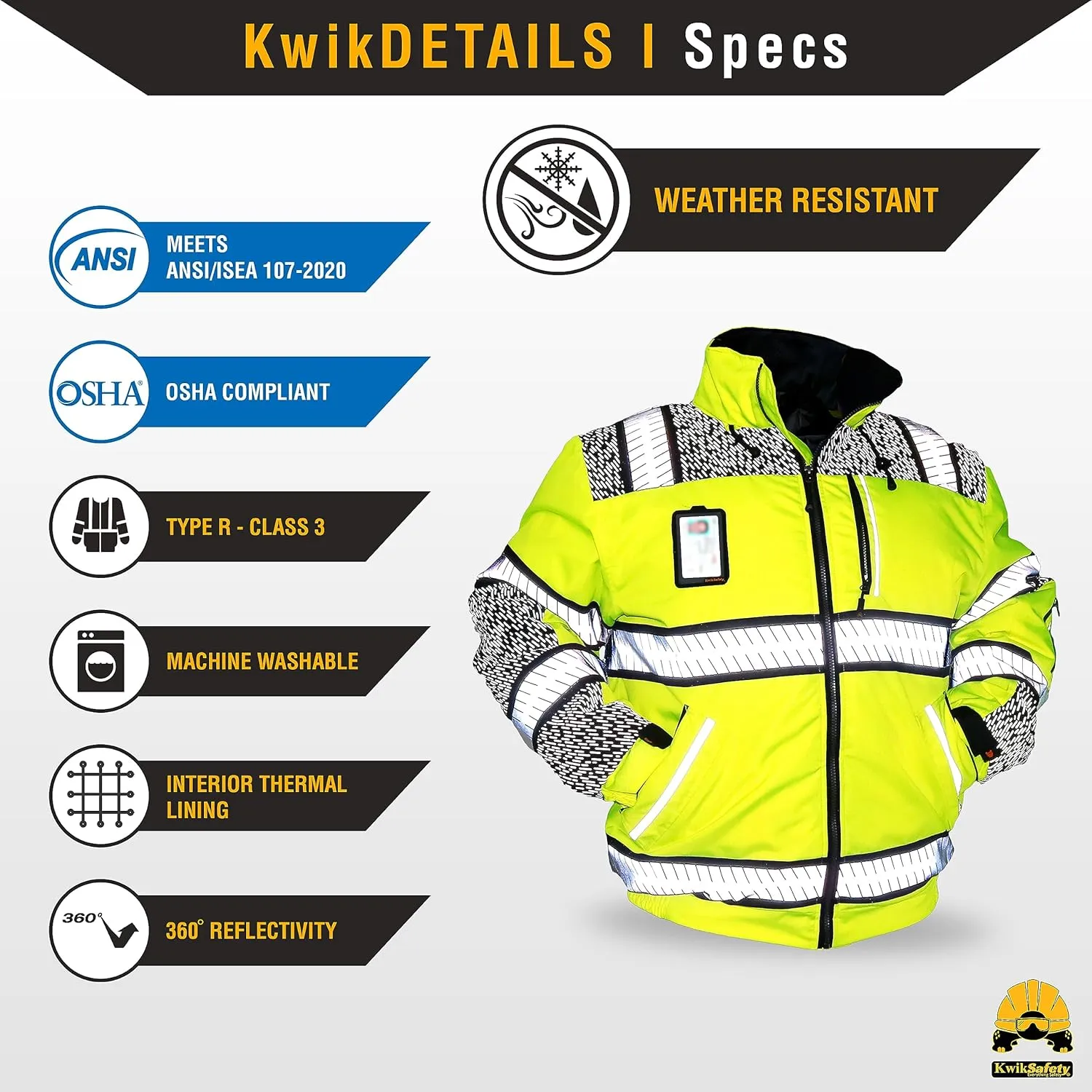 KwikSafety Reflective Jackets | Men's Insulated Hi Vis Work Bombers | Yellow, Orange, Multicolor
