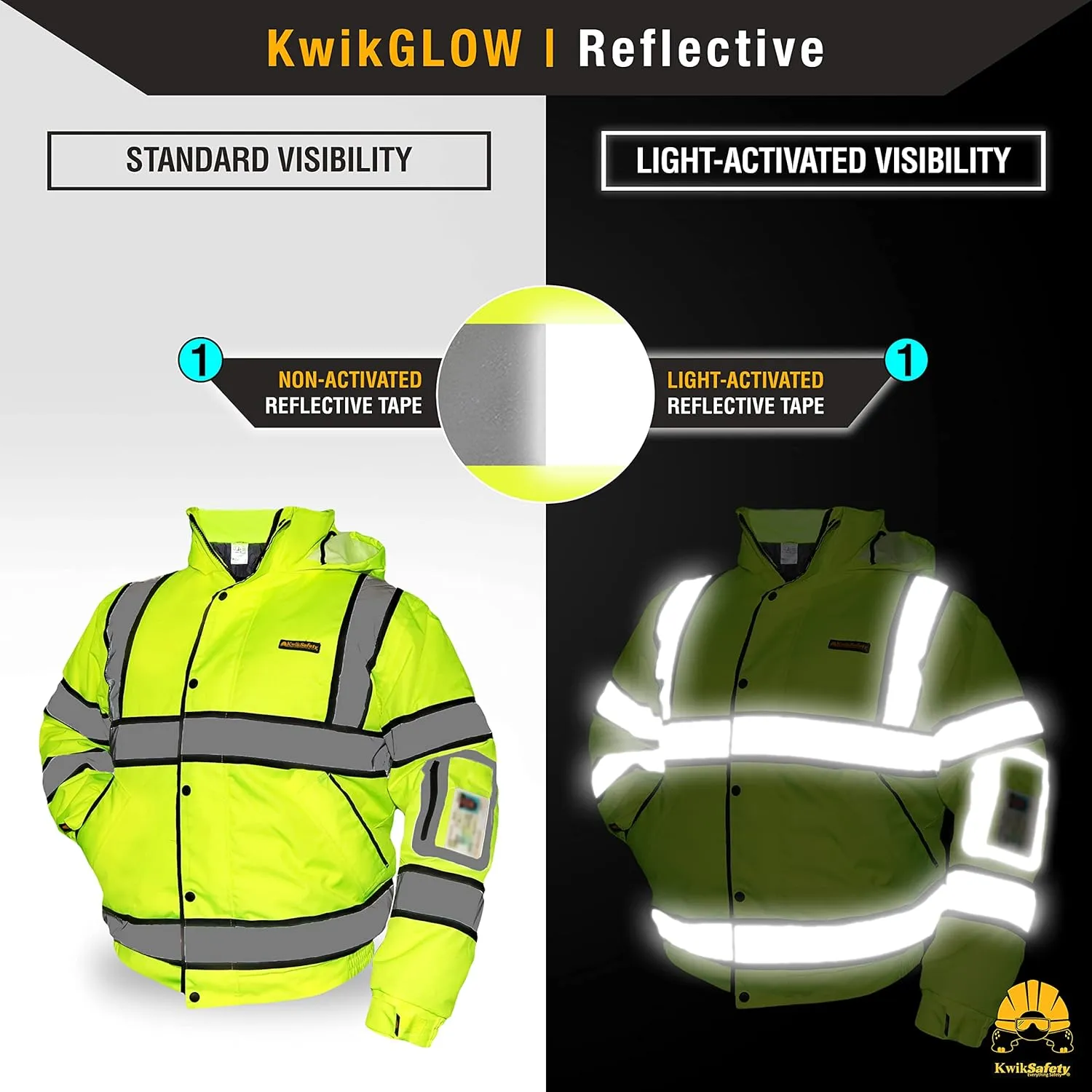 KwikSafety Reflective Jackets | Men's Insulated Hi Vis Work Bombers | Yellow, Orange, Multicolor