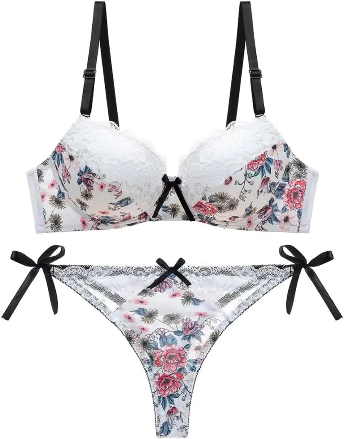 Lace Bra Set Sexy Lingerie with Panty, Push Up Lace Bra Set for Women, Gathering Lace Bralette Underwear Set