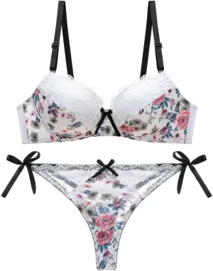 Lace Bra Set Sexy Lingerie with Panty, Push Up Lace Bra Set for Women, Gathering Lace Bralette Underwear Set