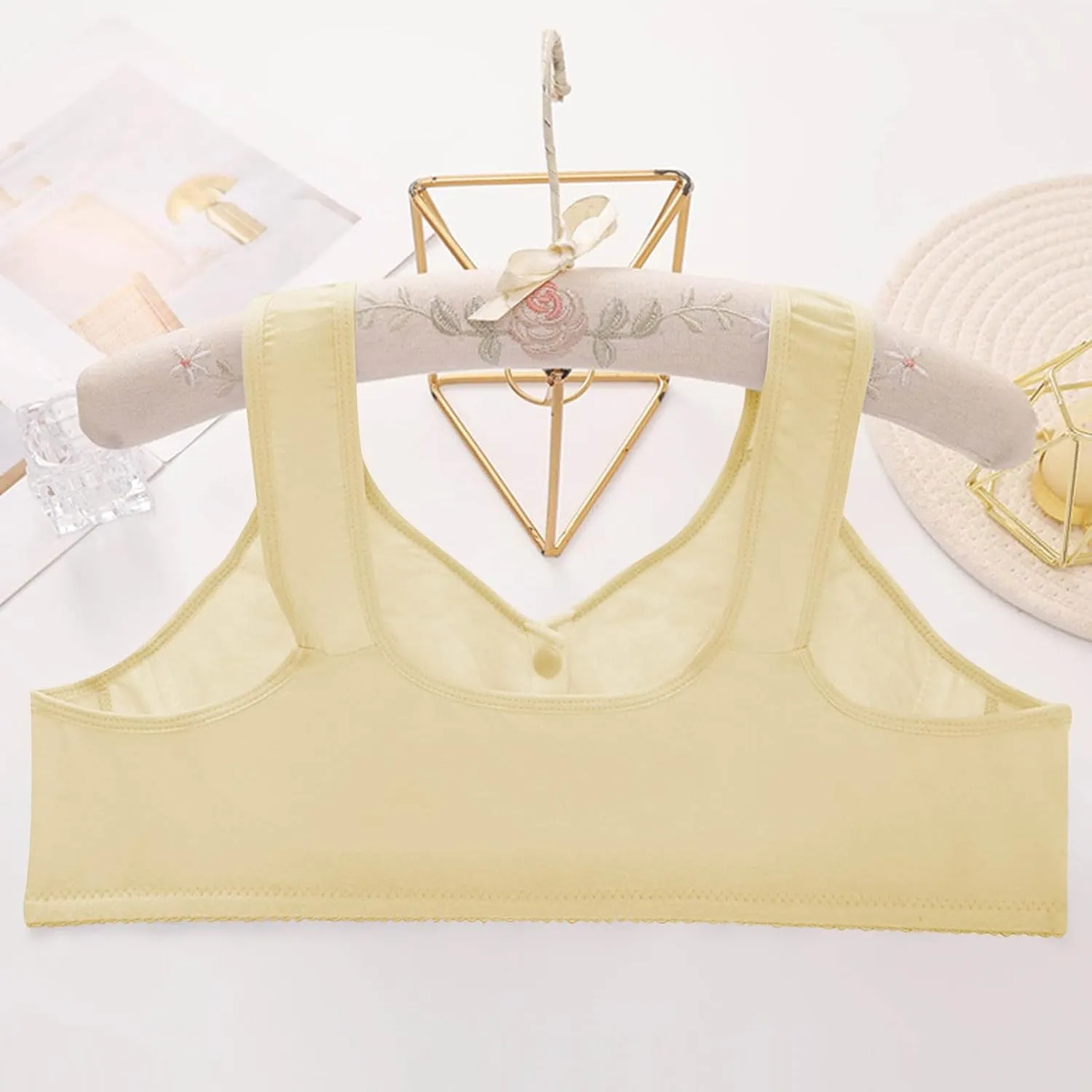 Lace Bras for Older Women Front Closure No Underwire Comfort Senior Bralette Full-Coverage Wireless Snap Closing Bra