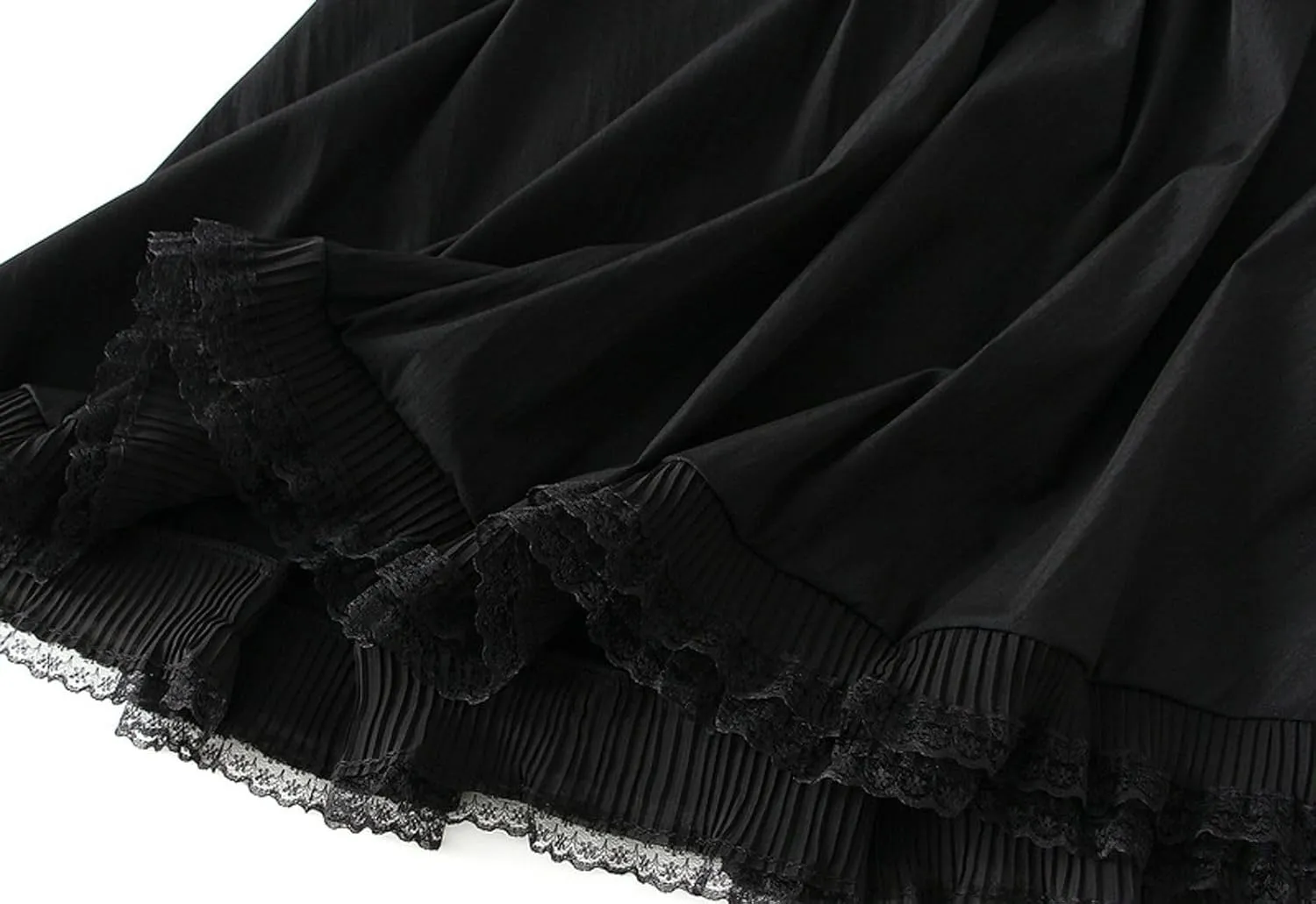 Lace Trim Midi Skirt for Women Elastic Waist Flowy Skirt Bohemian Style Lace Layered Skirts
