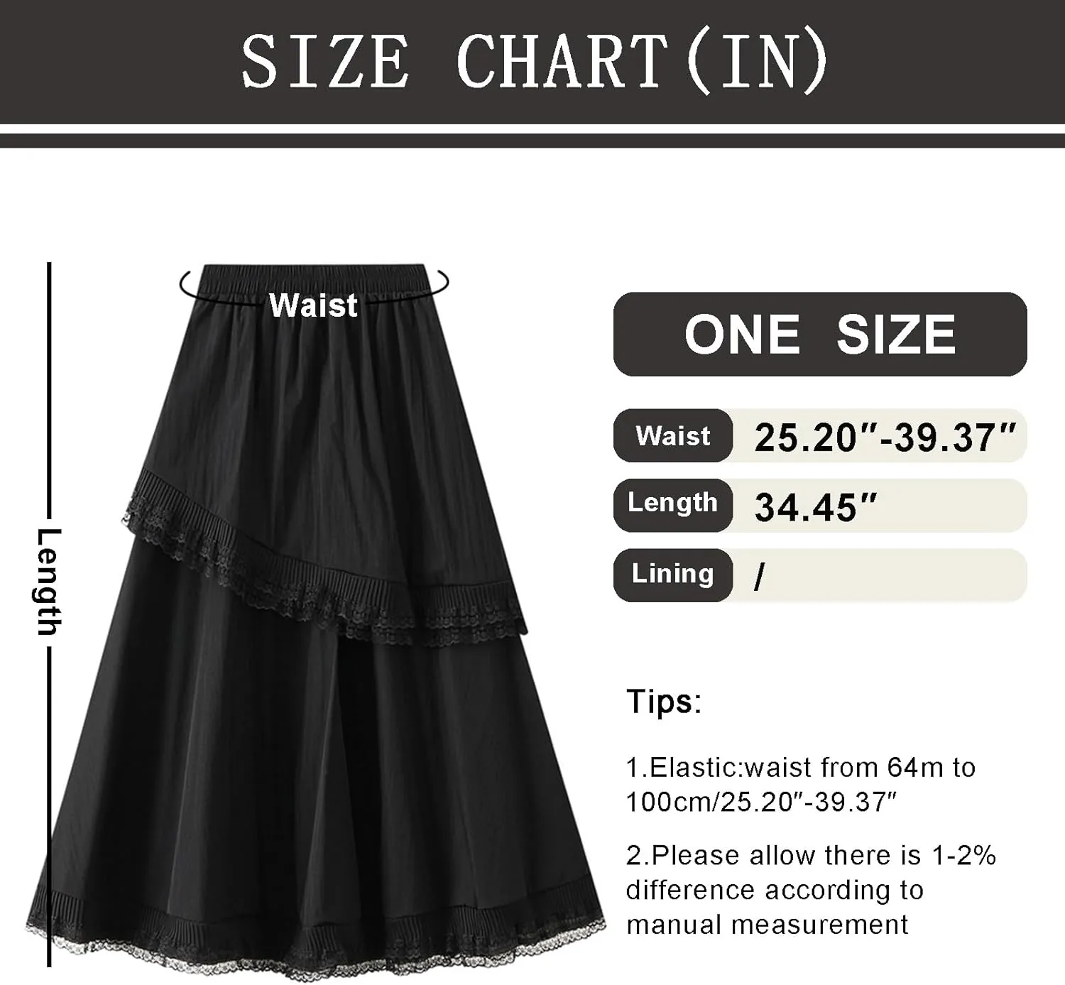 Lace Trim Midi Skirt for Women Elastic Waist Flowy Skirt Bohemian Style Lace Layered Skirts