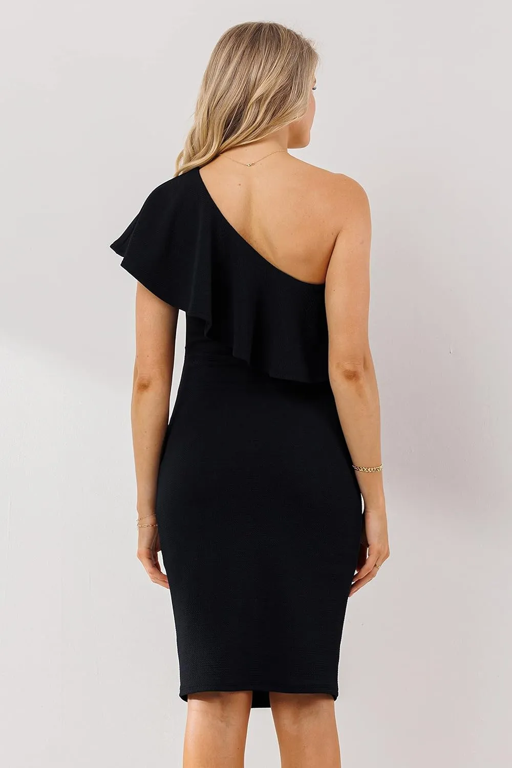 LaClef Women's Maternity Ruffled One Shoulder Side Ruching Dress