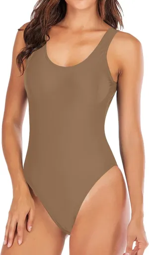 Leoparts Women's Retro 80s/90s High Cut Low Back One Piece Swimsuits Bathing Suits