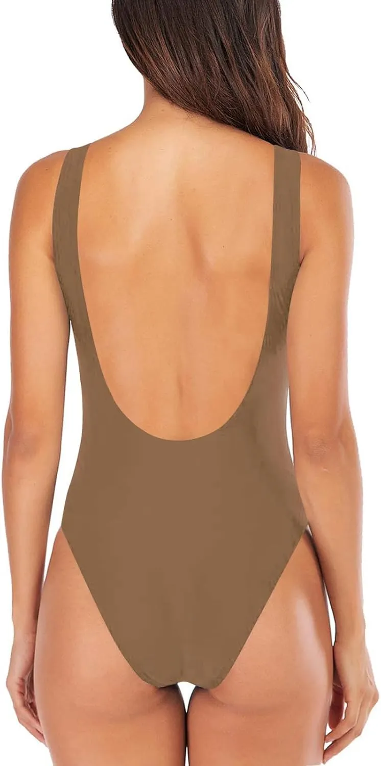 Leoparts Women's Retro 80s/90s High Cut Low Back One Piece Swimsuits Bathing Suits