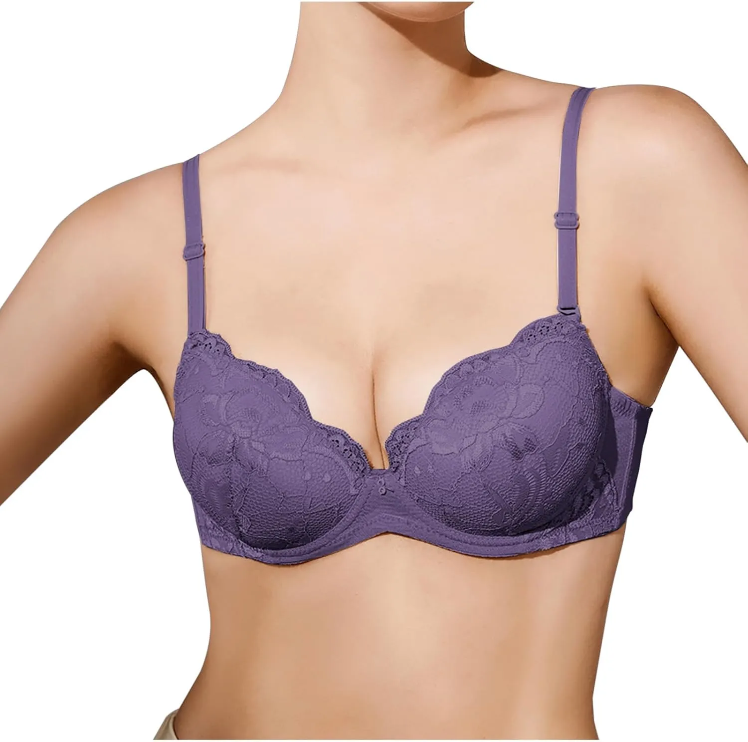 Lingerie Comfort Wirefree Push-Up Lace Embroidery Bralette for Women,Light Padded Bra, Full-Coverage Everyday Bralette