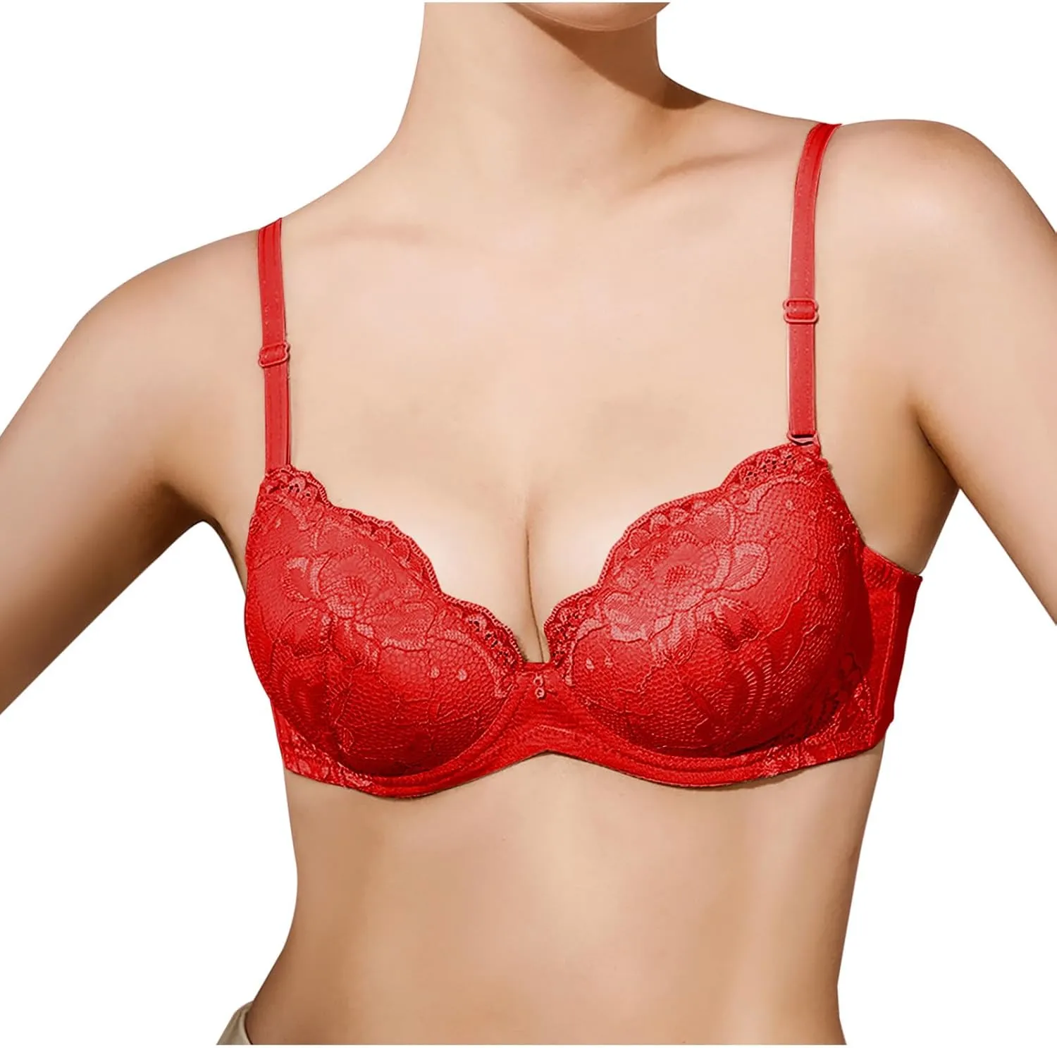 Lingerie Comfort Wirefree Push-Up Lace Embroidery Bralette for Women,Light Padded Bra, Full-Coverage Everyday Bralette