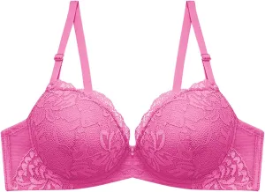 Lingerie Comfort Wirefree Push-Up Lace Embroidery Bralette for Women,Light Padded Bra, Full-Coverage Everyday Bralette