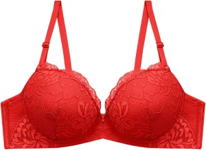 Lingerie Comfort Wirefree Push-Up Lace Embroidery Bralette for Women,Light Padded Bra, Full-Coverage Everyday Bralette