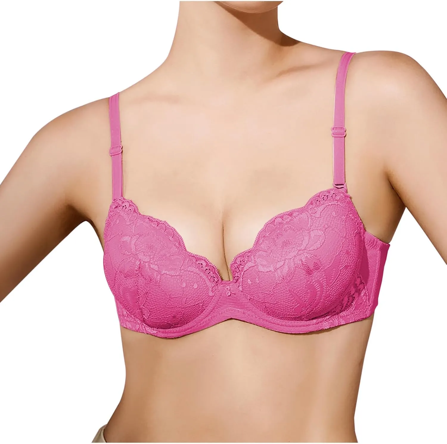 Lingerie Comfort Wirefree Push-Up Lace Embroidery Bralette for Women,Light Padded Bra, Full-Coverage Everyday Bralette
