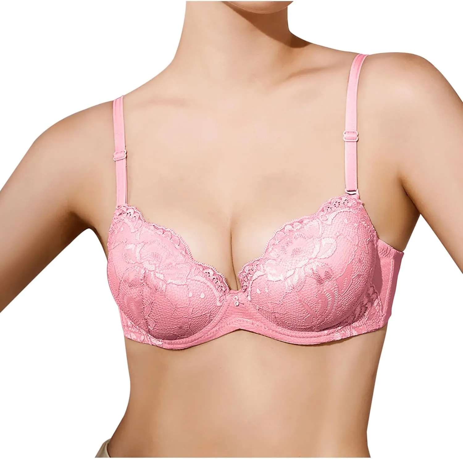 Lingerie Comfort Wirefree Push-Up Lace Embroidery Bralette for Women,Light Padded Bra, Full-Coverage Everyday Bralette