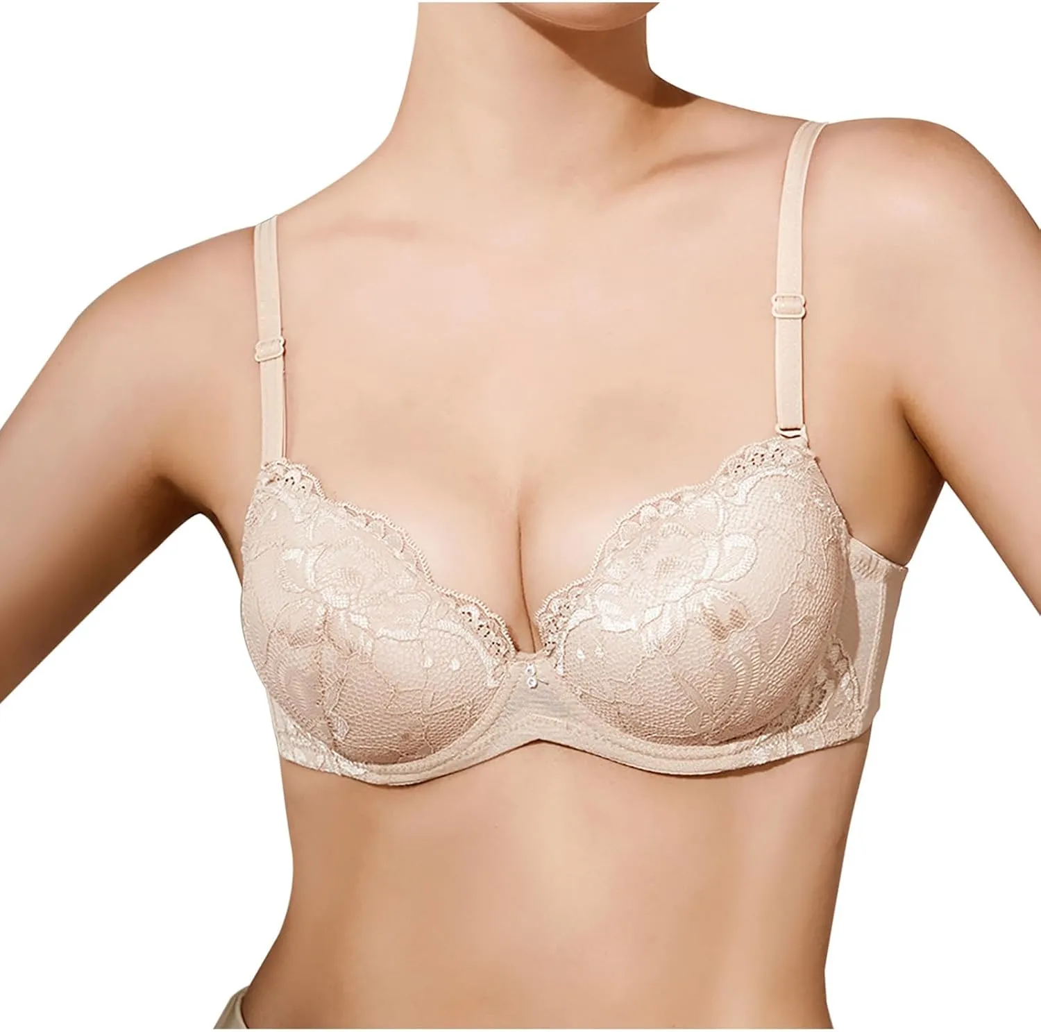 Lingerie Comfort Wirefree Push-Up Lace Embroidery Bralette for Women,Light Padded Bra, Full-Coverage Everyday Bralette