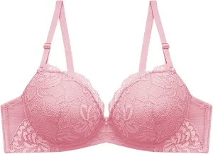 Lingerie Comfort Wirefree Push-Up Lace Embroidery Bralette for Women,Light Padded Bra, Full-Coverage Everyday Bralette