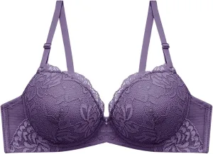 Lingerie Comfort Wirefree Push-Up Lace Embroidery Bralette for Women,Light Padded Bra, Full-Coverage Everyday Bralette