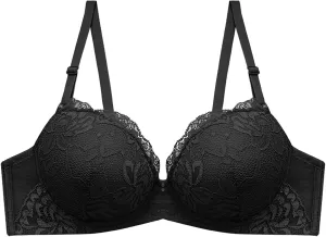 Lingerie Comfort Wirefree Push-Up Lace Embroidery Bralette for Women,Light Padded Bra, Full-Coverage Everyday Bralette