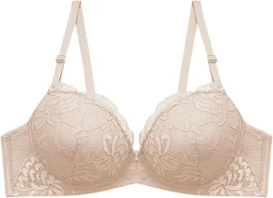 Lingerie Comfort Wirefree Push-Up Lace Embroidery Bralette for Women,Light Padded Bra, Full-Coverage Everyday Bralette