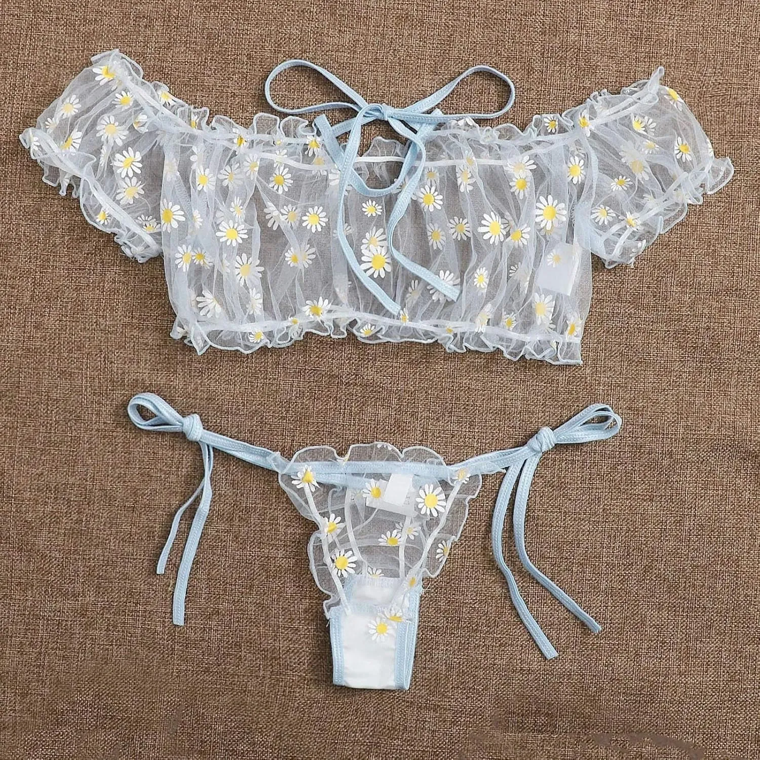 Lingerie for Women Sexy Slutty Floral Embroidery Babydoll Chemise Bralette Bikini Two Piece