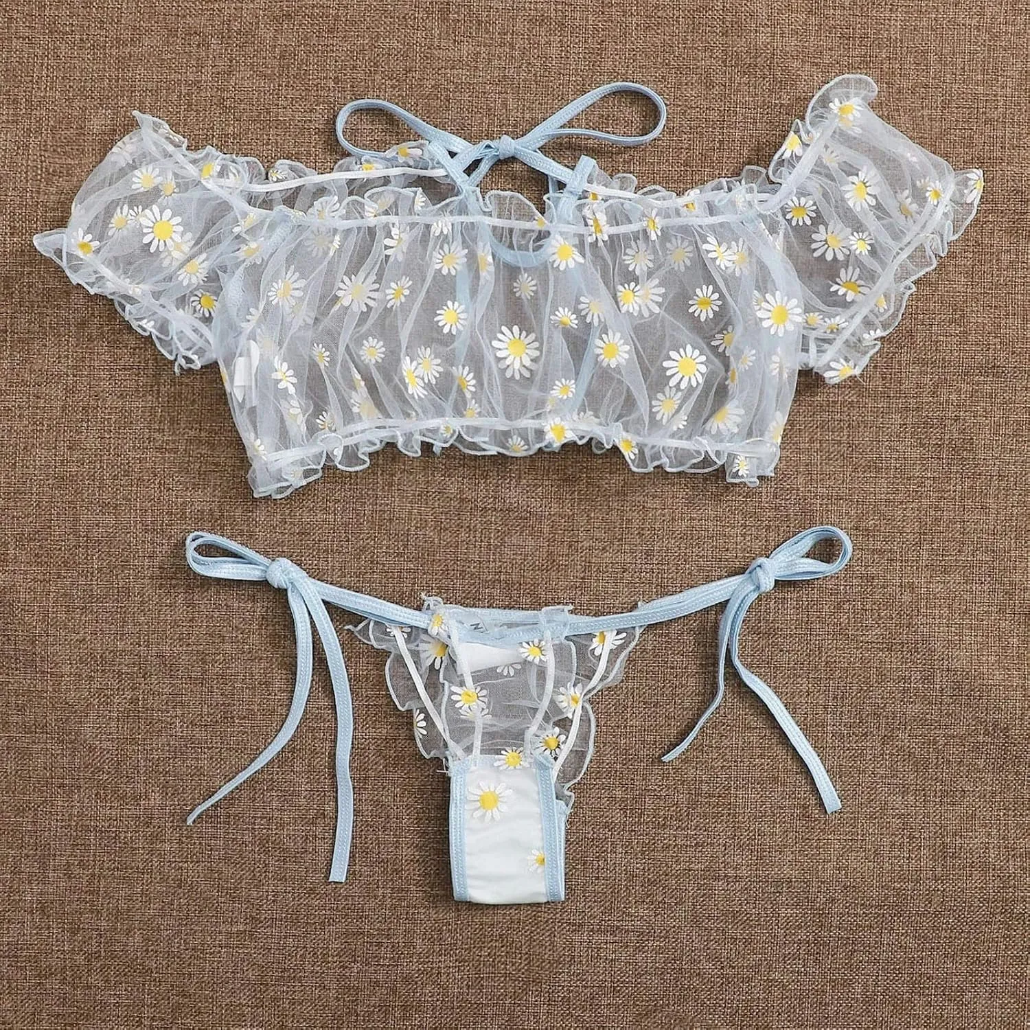 Lingerie for Women Sexy Slutty Floral Embroidery Babydoll Chemise Bralette Bikini Two Piece