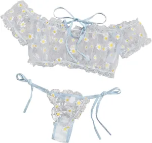 Lingerie for Women Sexy Slutty Floral Embroidery Babydoll Chemise Bralette Bikini Two Piece