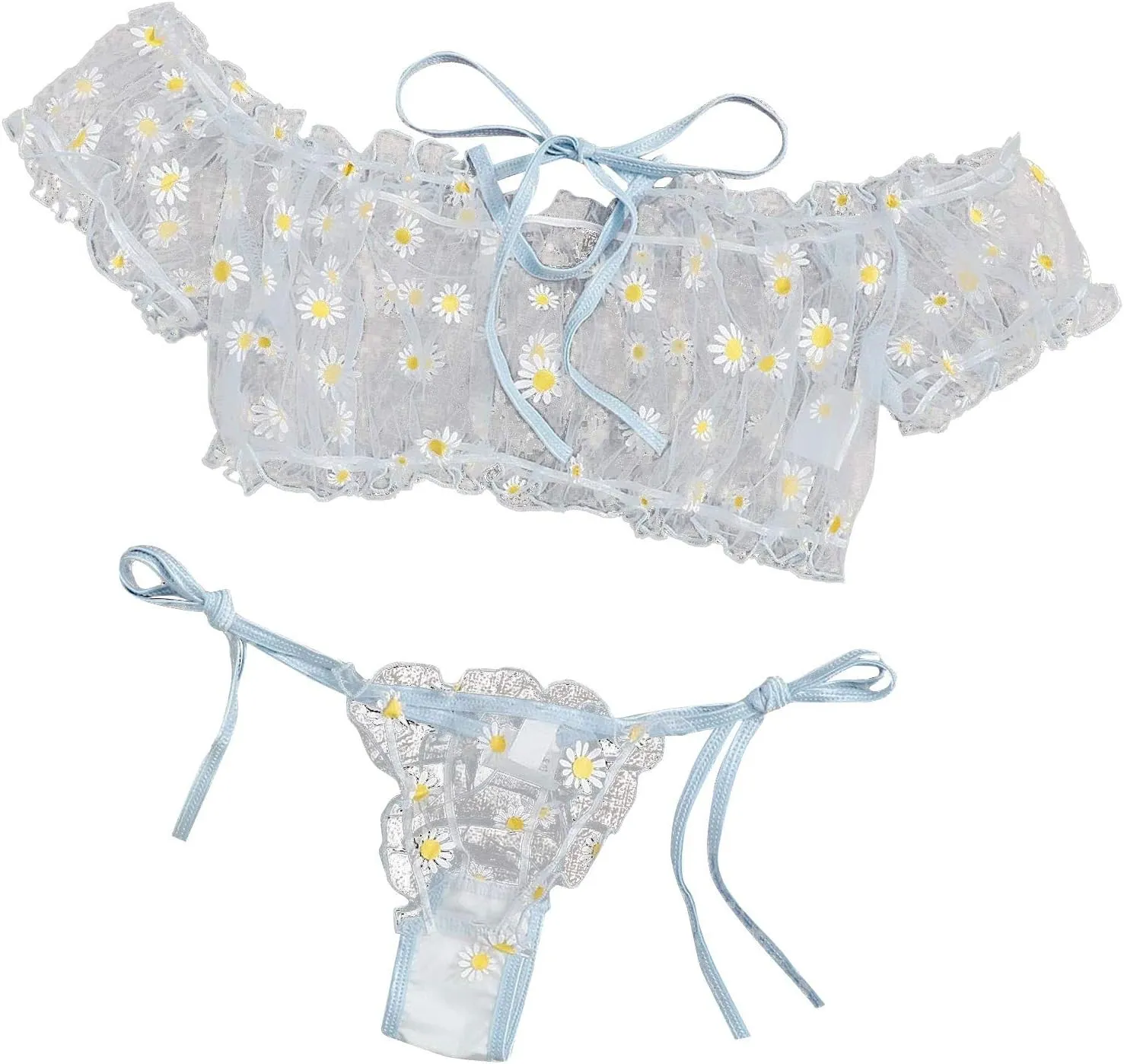Lingerie for Women Sexy Slutty Floral Embroidery Babydoll Chemise Bralette Bikini Two Piece