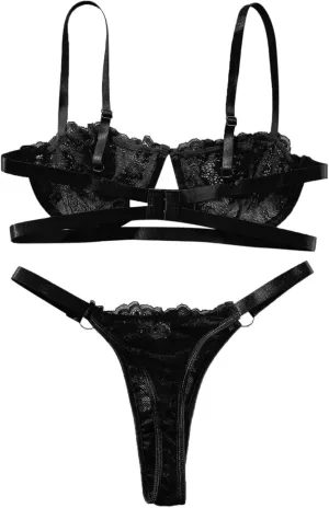 Lingerie Set for Women Sexy Harness Sleeveless V Neck Bra and Panty Set Exotic See Through Two Piece Suit Lingerie