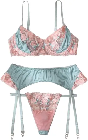 Lingerie Set Women Luxury Embroidery Satin Sexy Underwear Garter Lace Bikini Naughty Bra And Panty