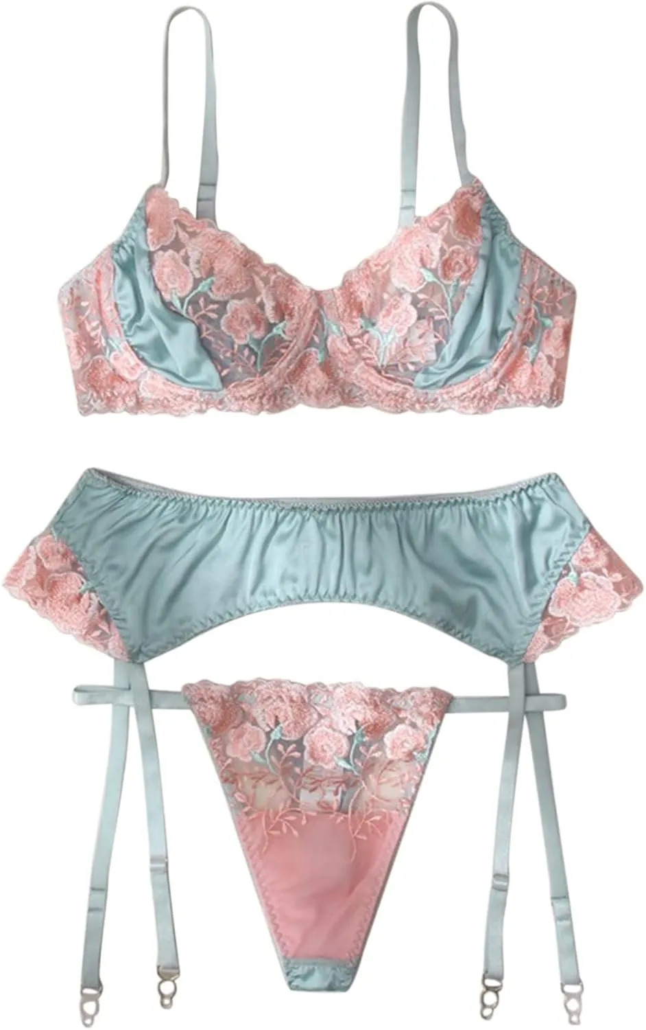 Lingerie Set Women Luxury Embroidery Satin Sexy Underwear Garter Lace Bikini Naughty Bra And Panty