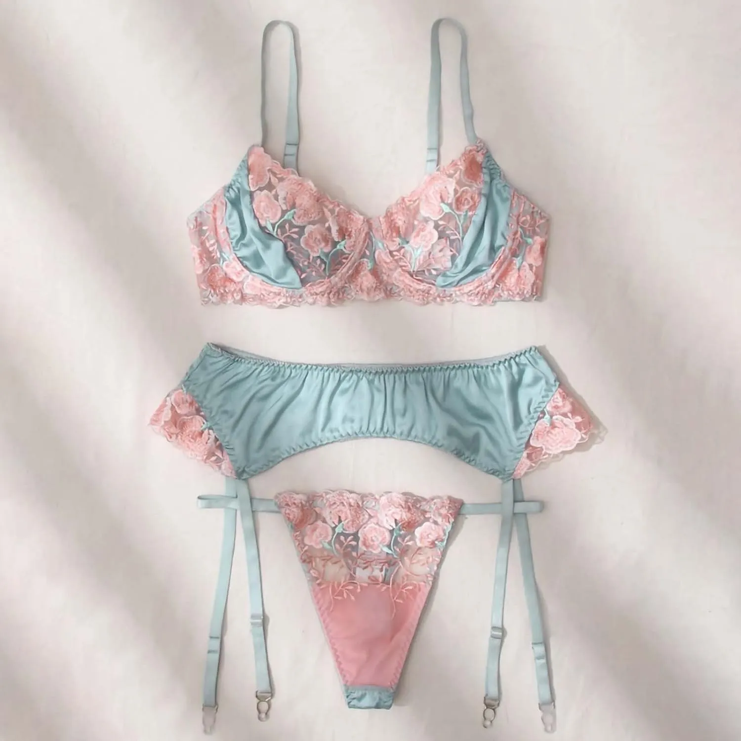 Lingerie Set Women Luxury Embroidery Satin Sexy Underwear Garter Lace Bikini Naughty Bra And Panty