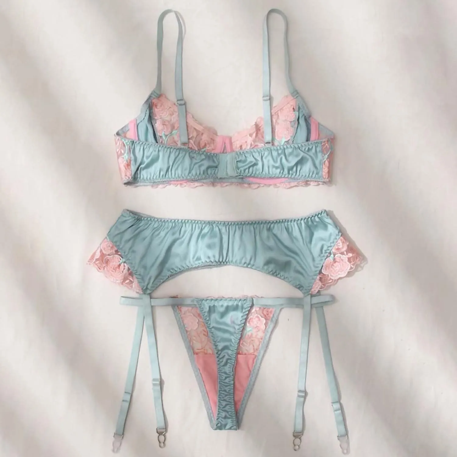 Lingerie Set Women Luxury Embroidery Satin Sexy Underwear Garter Lace Bikini Naughty Bra And Panty