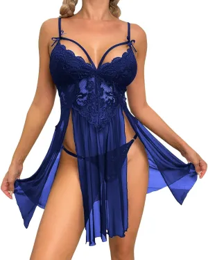 Lingerie Sets for Women Sexy Lace Underwear Suit Cut Out Embroidery Bodysuit Open Front Naughty Nightgown Boudoir Outfits