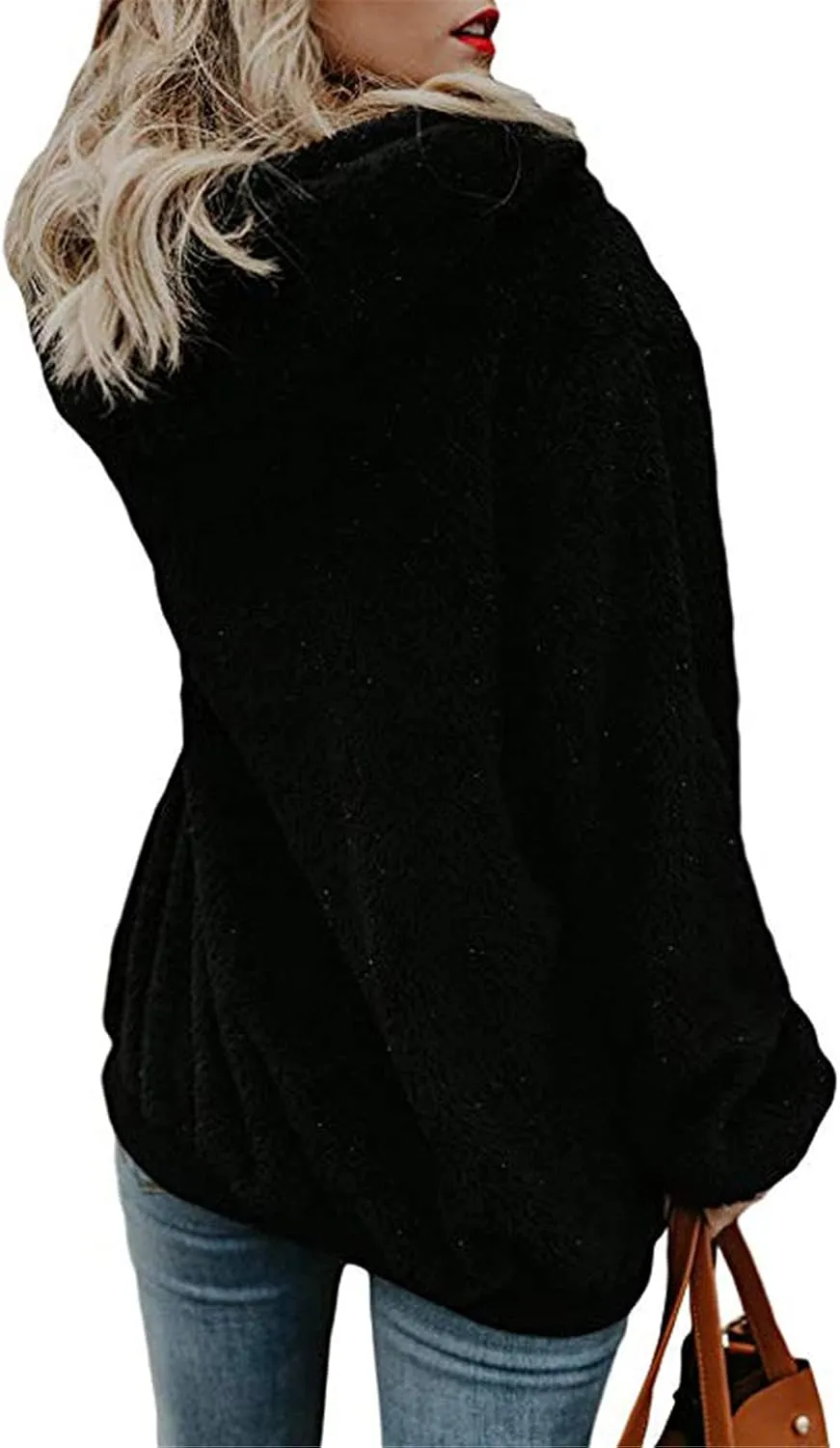 Long Fuzzy Coat Long Sleeve Fleece Parkas Thick Warm Fluffy Jackets for Women Comfy Hooded Women Sherpa Lined Hoodie