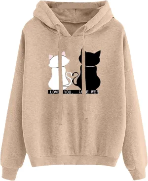 Long Sleeve Hoodie Sweatshirts for Women Fall Drawstring Pullover Sweatshirts Trendy Funny Printed Streetwear Shirts