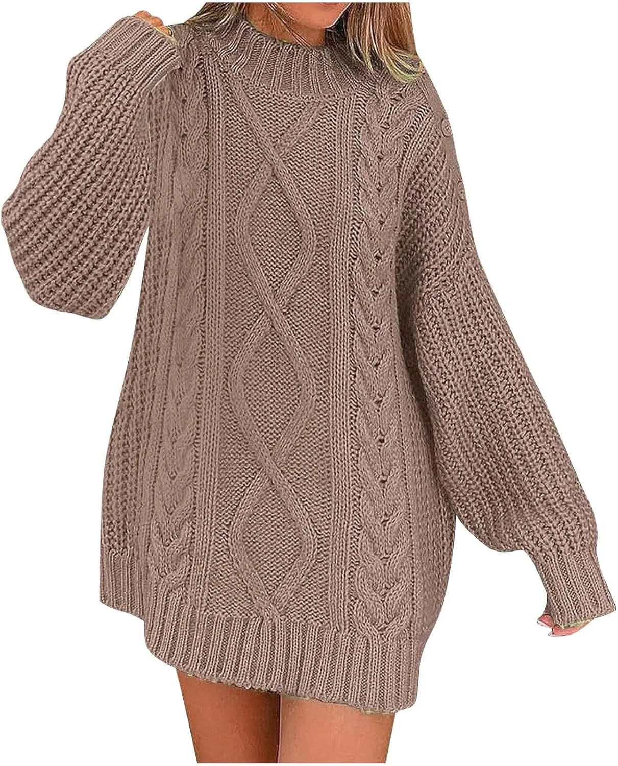 Long Sleeve Turtleneck Sweater Women Winter Casual Solid Color Cable Knitwear Oversize Mock Neck Long Sweater