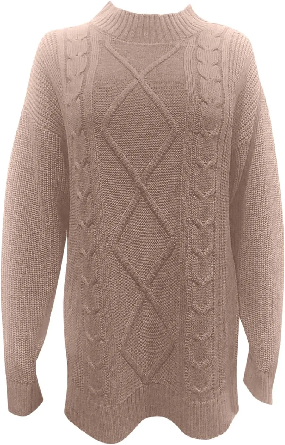 Long Sleeve Turtleneck Sweater Women Winter Casual Solid Color Cable Knitwear Oversize Mock Neck Long Sweater
