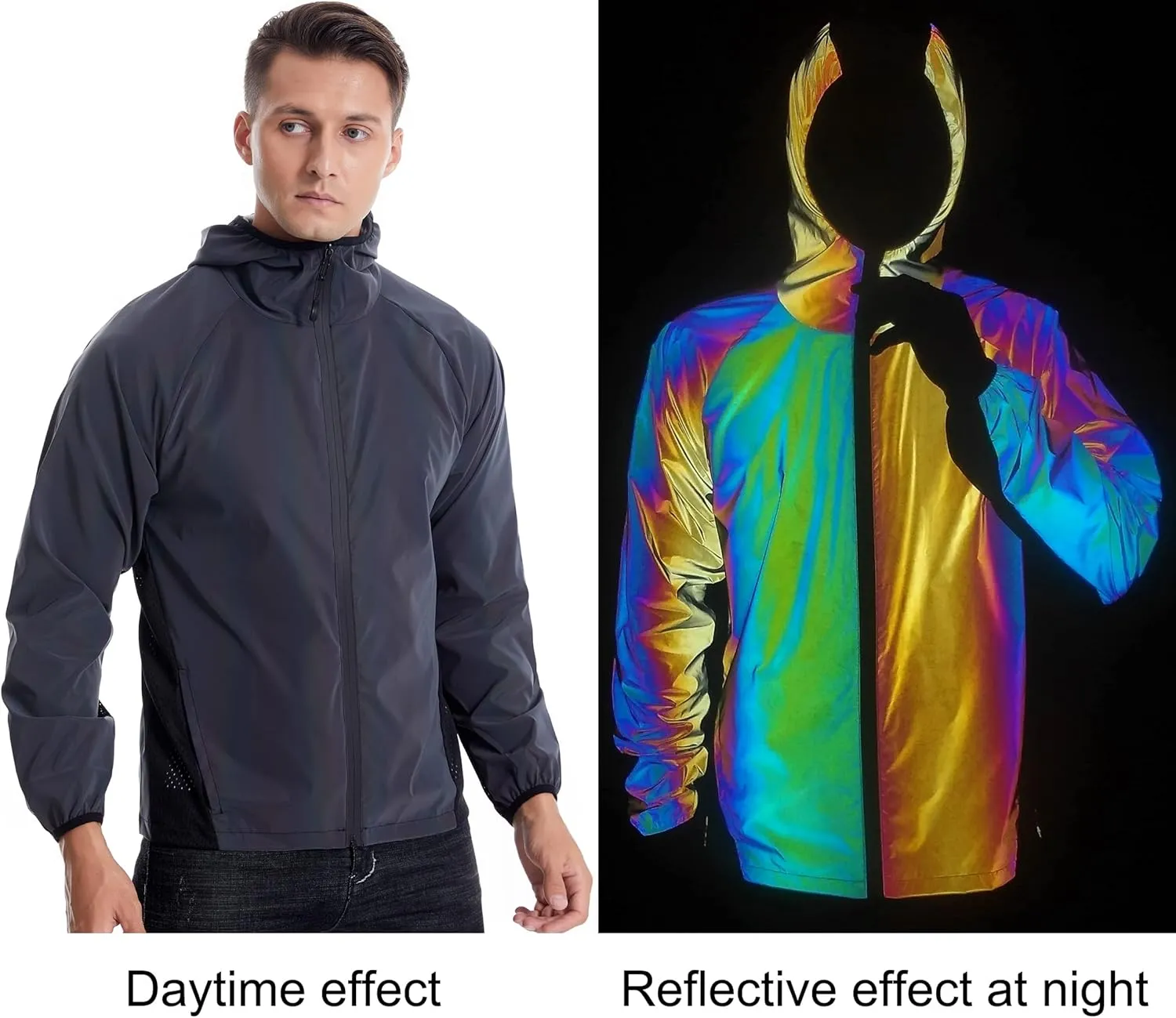 LZLRUN Full Zip Athletic Running Hooded Reflective Jackets for Men and Women Lightweight Hoodie with Safe & Rave Track Jacket