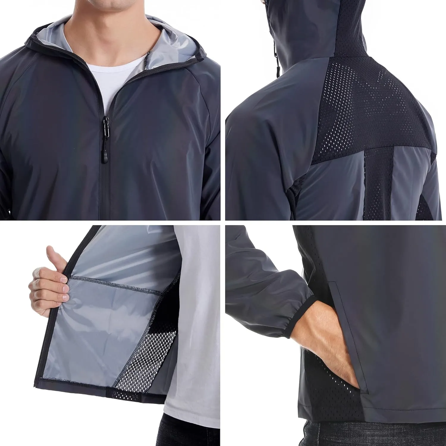 LZLRUN Full Zip Athletic Running Hooded Reflective Jackets for Men and Women Lightweight Hoodie with Safe & Rave Track Jacket