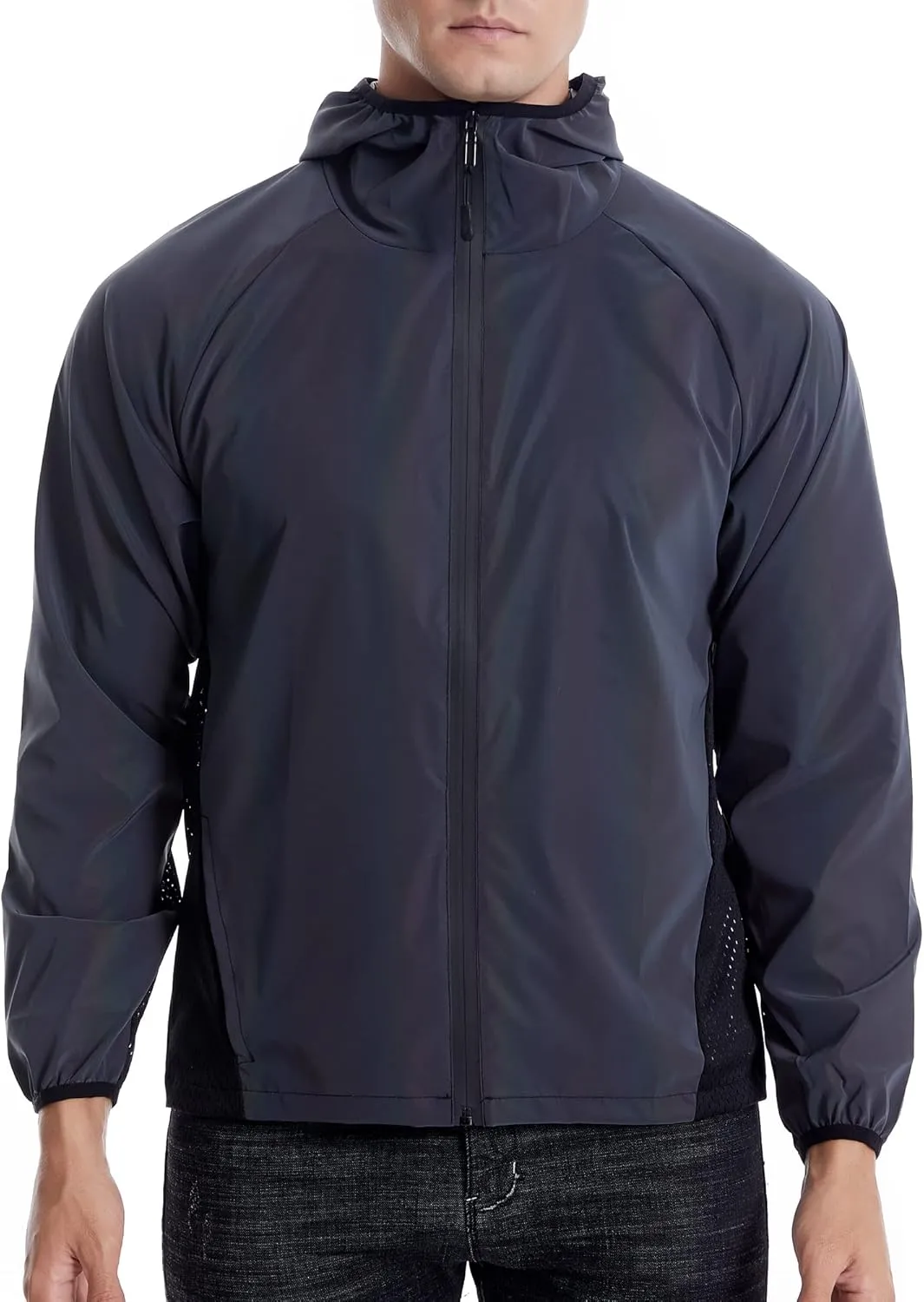 LZLRUN Full Zip Athletic Running Hooded Reflective Jackets for Men and Women Lightweight Hoodie with Safe & Rave Track Jacket