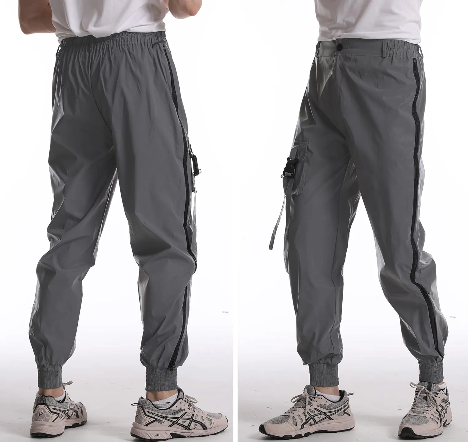 LZLRUN Men Rave Reflective Pants Breathable Zipper Fluorescent Trousers Casual Harajuku Night Sporting Jogger