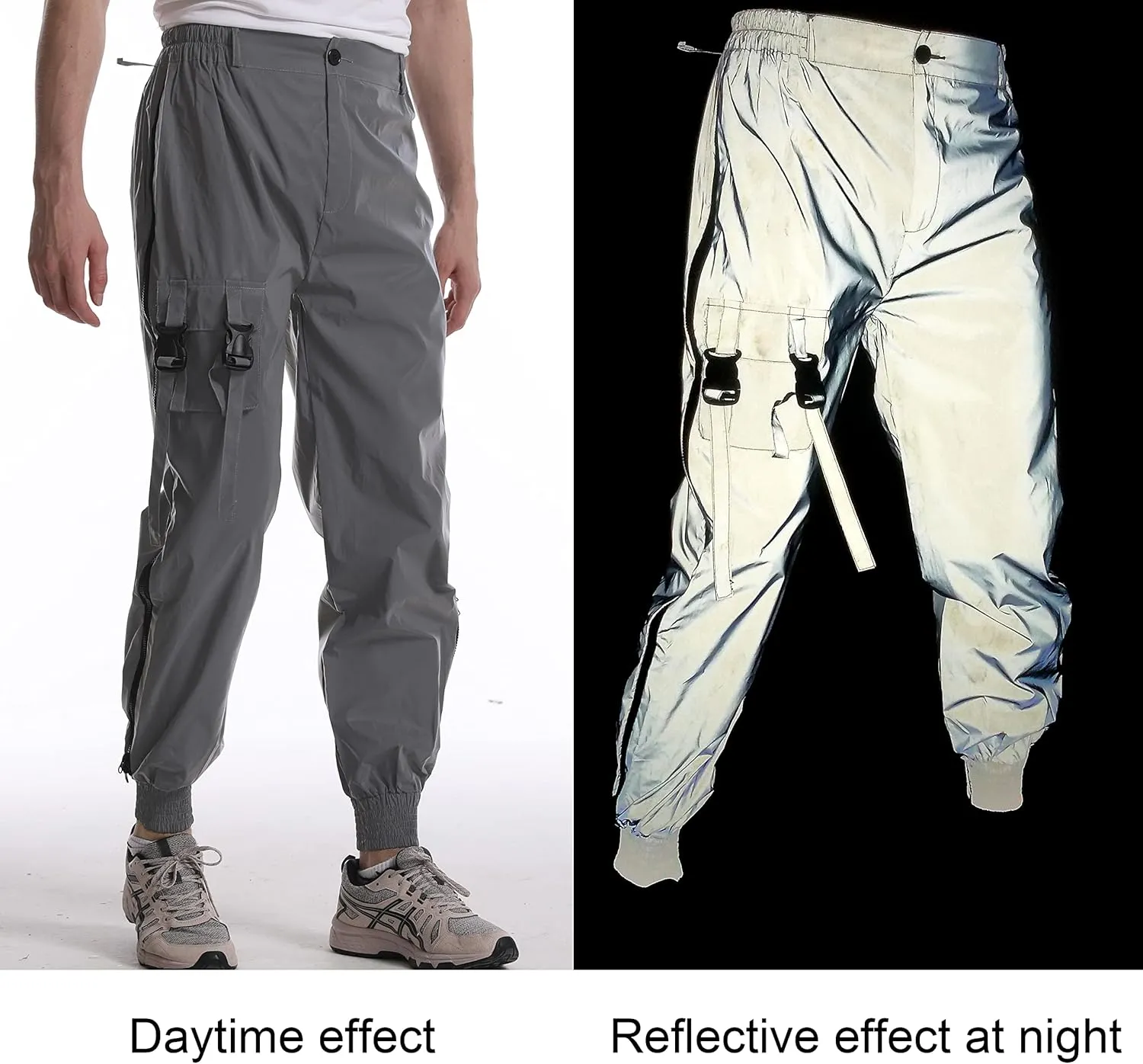 LZLRUN Men Rave Reflective Pants Breathable Zipper Fluorescent Trousers Casual Harajuku Night Sporting Jogger