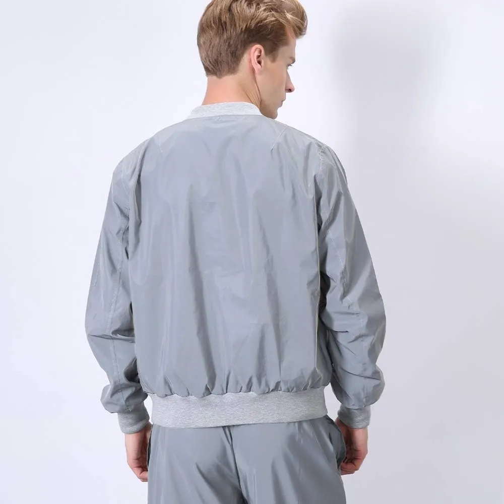 LZLRUN Men Reflective Jacket Night Reflect Light Hip Hop Bomber Jacket Women Zipper Flight Coats Casual Windbreaker