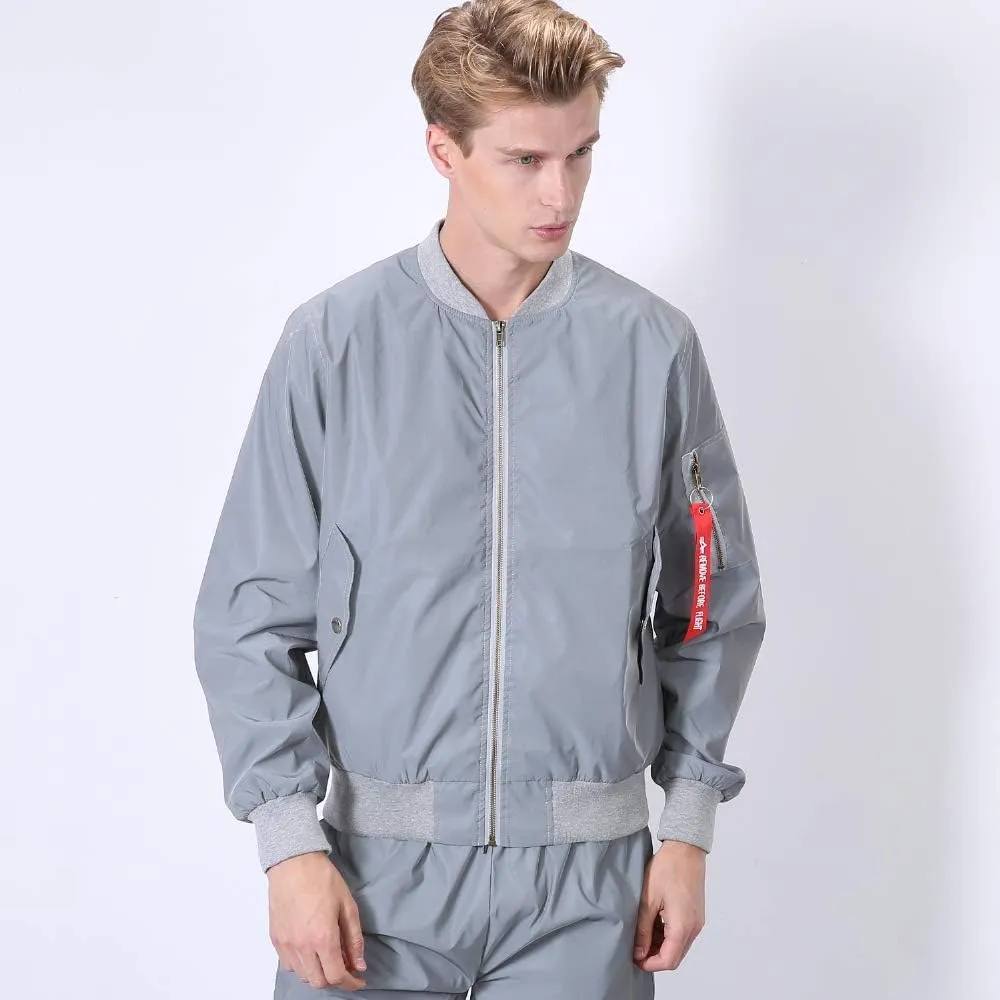 LZLRUN Men Reflective Jacket Night Reflect Light Hip Hop Bomber Jacket Women Zipper Flight Coats Casual Windbreaker