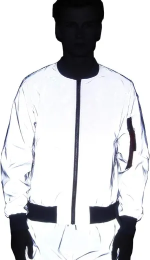LZLRUN Men Reflective Jacket Night Reflect Light Hip Hop Bomber Jacket Women Zipper Flight Coats Casual Windbreaker