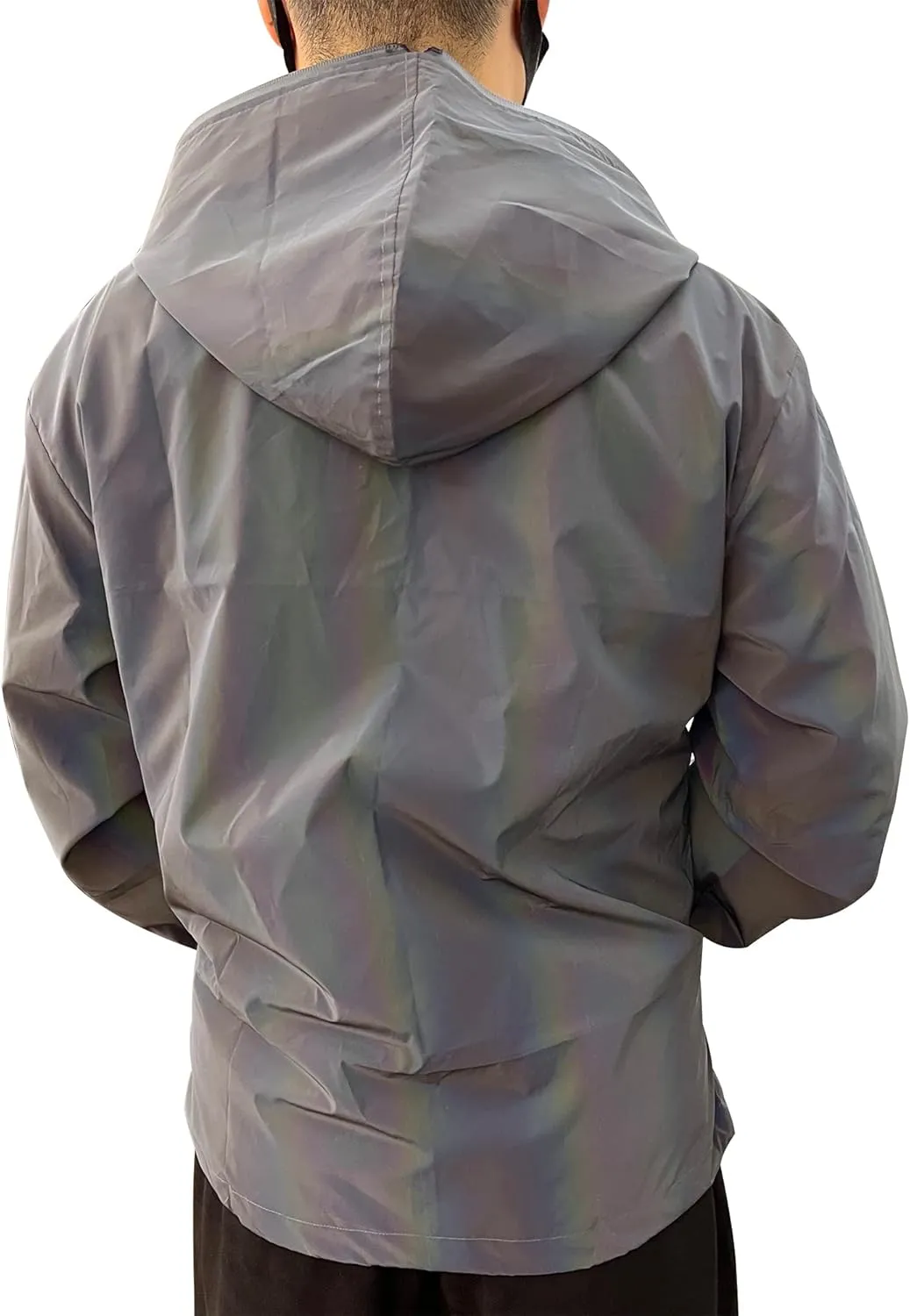 LZLRUN Rainbow Reflective Coat Hooded Windbreaker Fashion Holographic Runing Pocket Jacket High Visibility