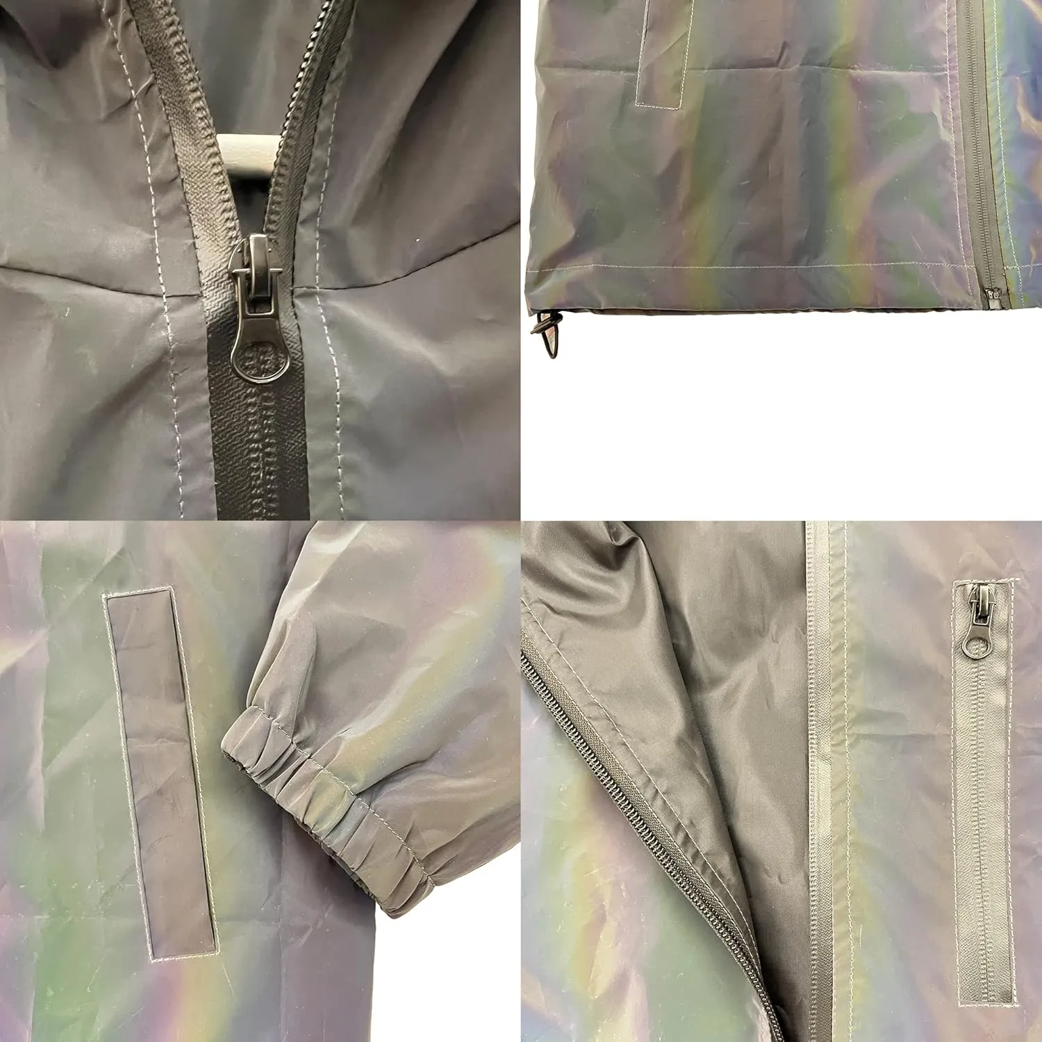 LZLRUN Rainbow Reflective Coat Hooded Windbreaker Fashion Holographic Runing Pocket Jacket High Visibility