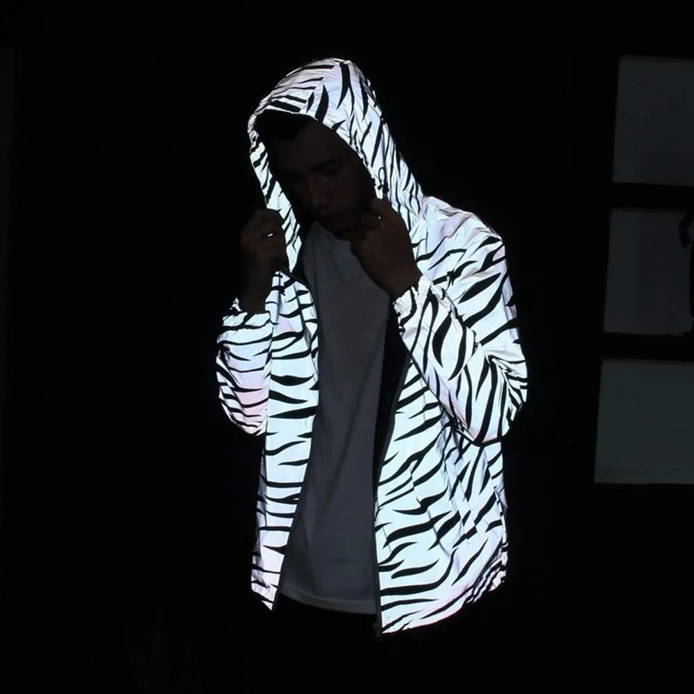 LZLRUN Reflective Light Jacket Men Women Mesh Style Noctilucent Zebra Jackets Waterproof